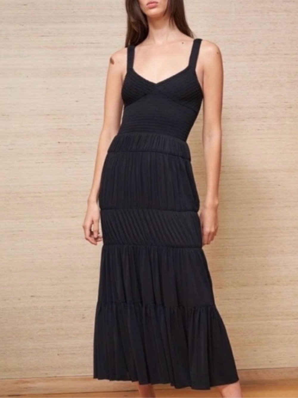La Ligne Mary Alice Smocked Tank Jersey Midi Dress Black XL MSRP $495